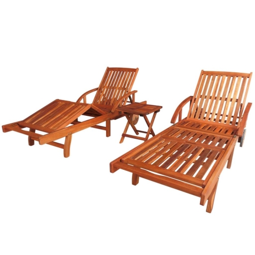 Три части Sun Lounger и набор для стола Solid Acacia Wood Brown